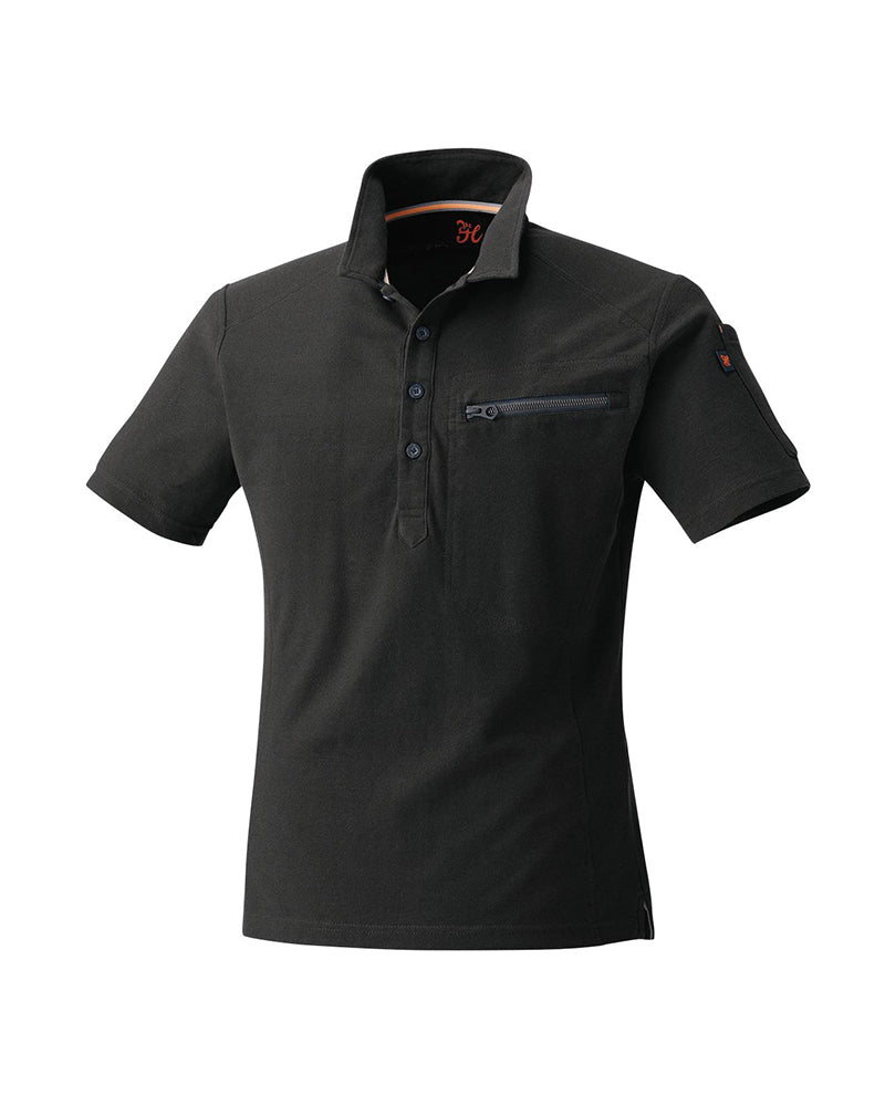 Seed Stitch Short Sleeve Polo - Black