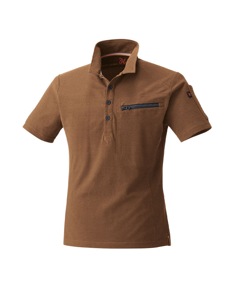 Seed Stitch Short Sleeve Polo - Camel