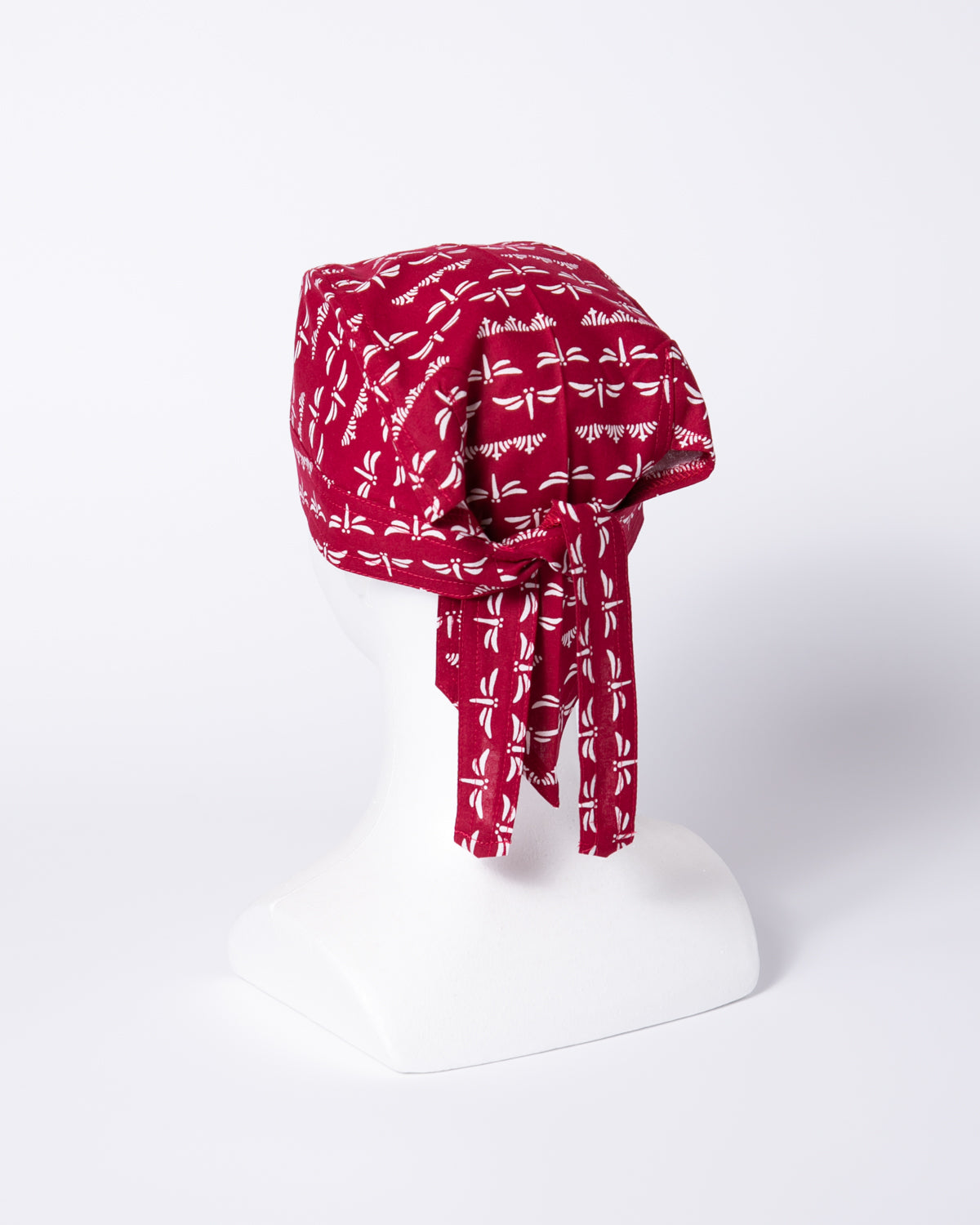 Cotton Bandana Cap - Dragonfly Pattern - Wine red